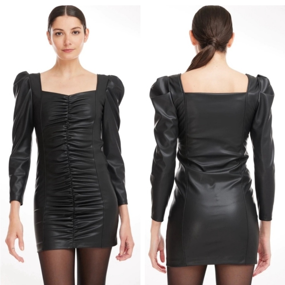 NWT Generation Love Estelle Heart
Neck Ruched Black Vegan Leather Dress Sz small